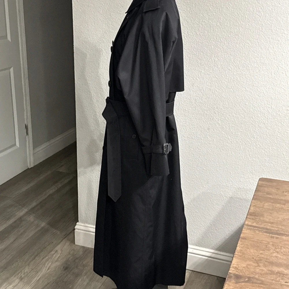 Vintage Burberrys Nova Check Belted Trench Coat Lined Black 8 Petite Wool Liner - Picture 4 of 16
